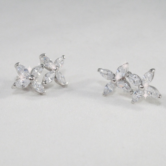 CZ Stacked ladder flower earrings - Picture 7 of 7